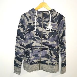 NIKE Camo Blue & Grey Zip Up Hooded Sweater Size Medium